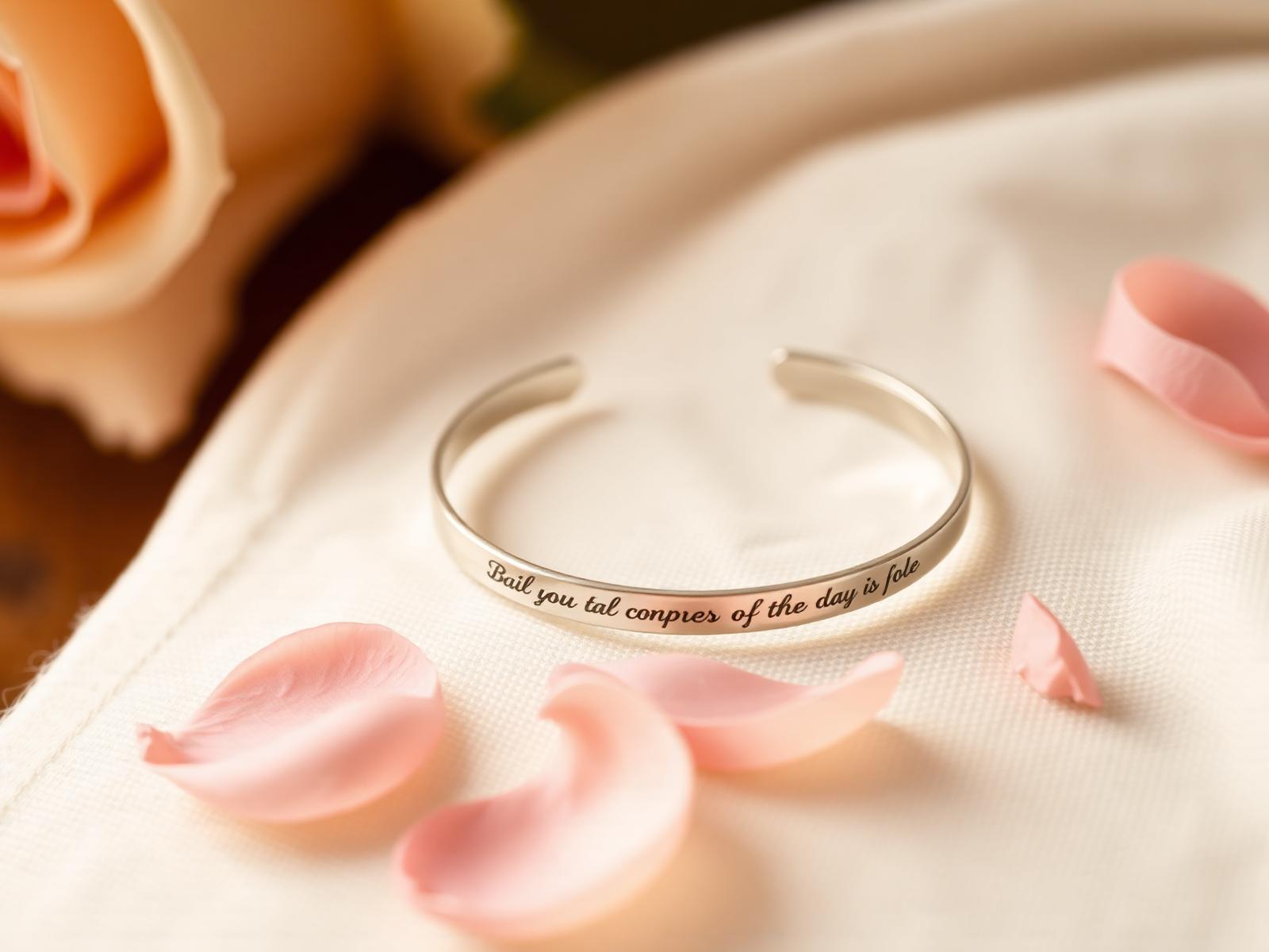 316L surgical steel cuff bracelet engraved with scripture on ivory linen